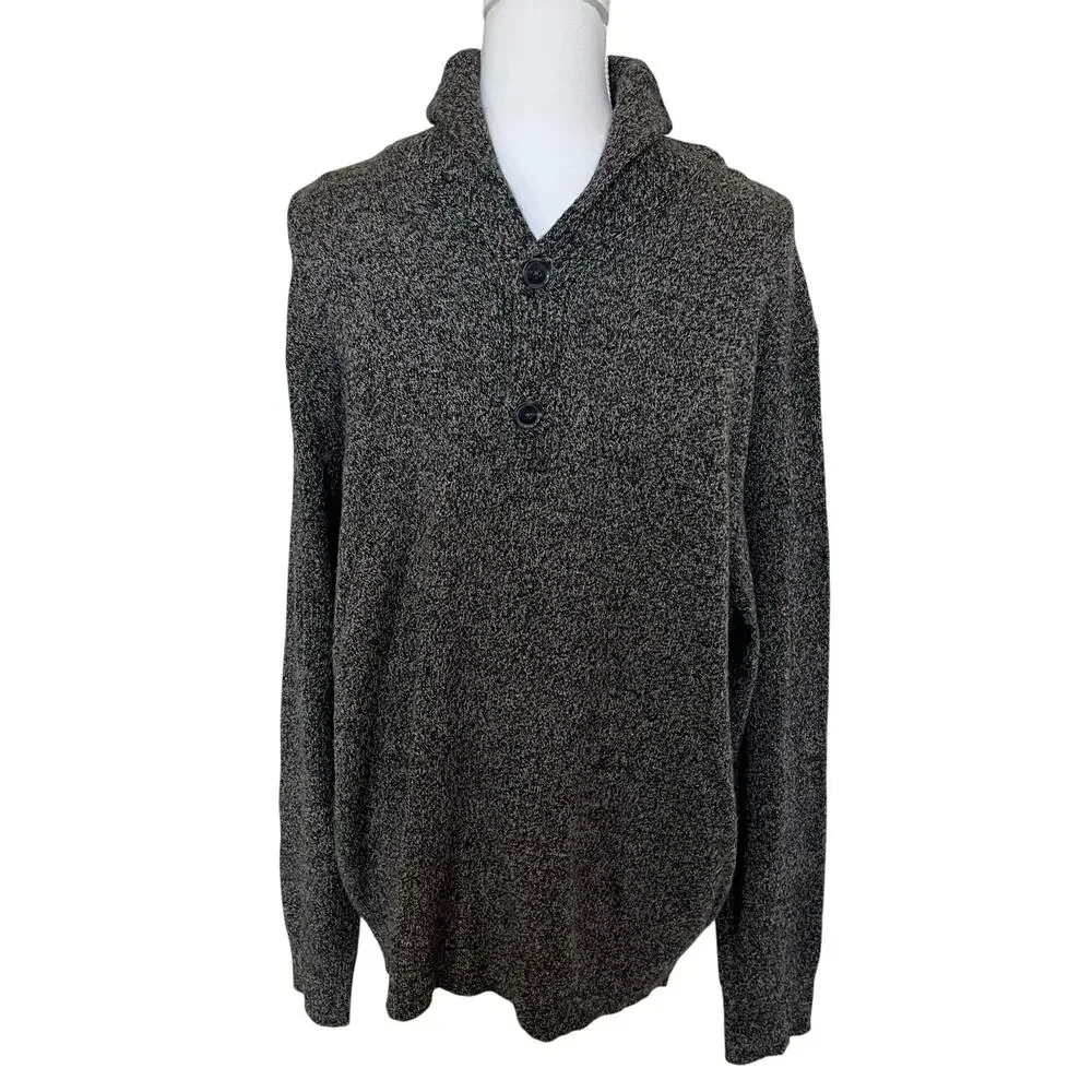 J. Crew Sweater Men's Size XL Brown Marled Shawl Collar Button Lambs Wool Blend